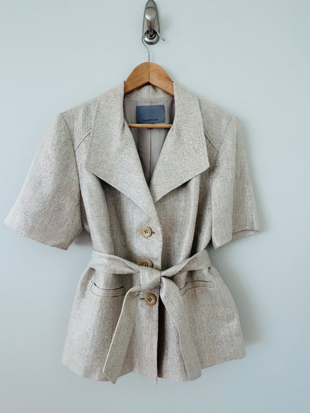 NWOT Classiques Entier Cotton Blend Belted Jacket in Buff Metallic Sz XL
